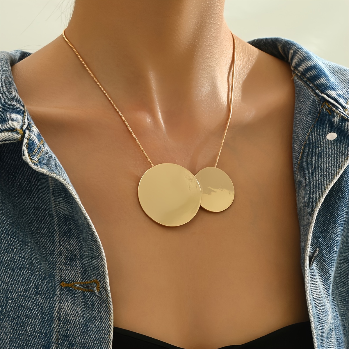 Vintage Brushed Pendant Necklace with Double Disc Charm